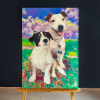 Cuadros de mascotas 7 Sofía Brown Cuadros decorativos Cuadro de mascotas personalizado sobre lienzo, retrato artístico de dos perritos con fondo vibrante, pintura al óleo Sofía Brown para amantes de animales