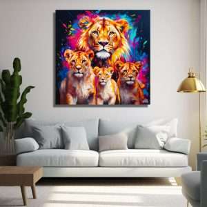 Imagen de leones en estilo moderno y colores vivos para decoración del hogar