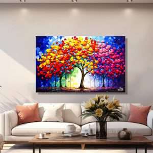 Cuadro decorativo de un bosque otoñal con colores vibrantes