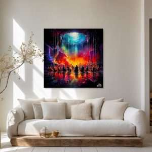 Cuadro decorativo de orquesta bajo un domo de luz y color