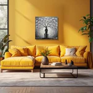 Cuadro decorativo en blanco y negro con pareja abrazada en forma de árbol