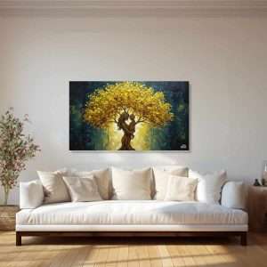Cuadro decorativo con figura de madre e hijo formando un árbol dorado