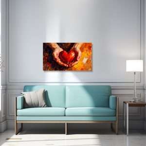 Cuadro decorativo con gesto de entrega y simbolismo de amor profundo