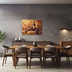 Cuadro decorativo de vino y uvas en tonos cálidos otoñales