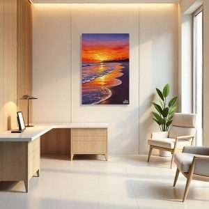 Cuadro decorativo con puesta de sol tropical y cielo ardiente.