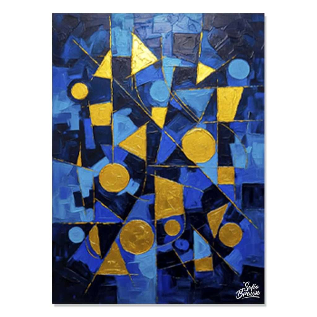 Cuadro decorativo estilo moderno con dorado y azul