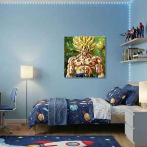 Cuadro decorativo con guerrero anime herido en modo Super Saiyajin