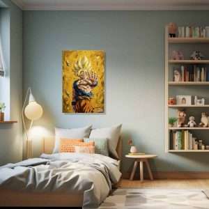 Cuadro decorativo con guerrero transformado en energía dorada