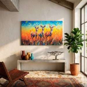Cuadro ciervos 100x55 cm óleo espatulado sala
