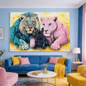 Cuadro Familia de Leones al Óleo